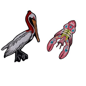 1 Juego de parches de animales de oveja de cabra Pelecanus, parche de pájaro de langosta bordado de flor de pez de amor, apliques, parches de planchado en camiseta, artesanía de ropa: Bird Lobster