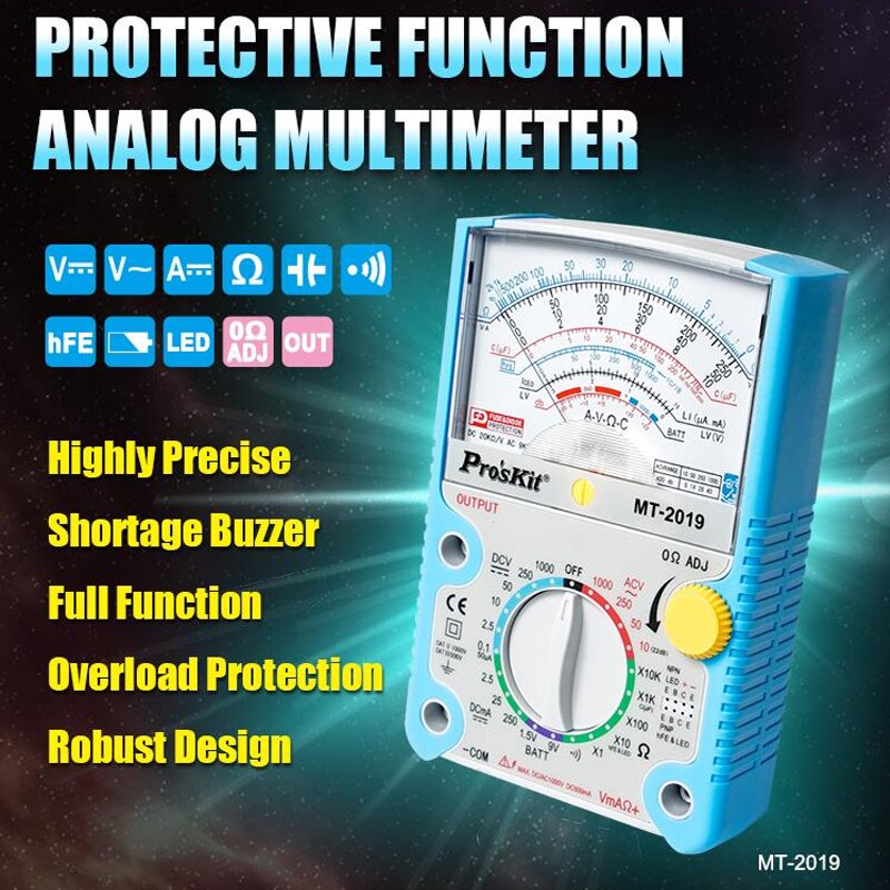Proskit MT MT AC/DC Analog Graph Zeiger Multimeter Amperemeter Widerstand Kapazität Diode Volt Ampere Ohm hFE LED Meter: MT-2019
