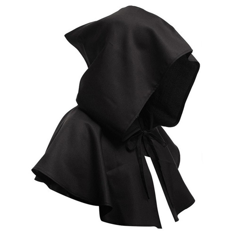 Capucha de estilo Medieval para hombre y mujer, gorro de Cosplay de Halloween de monje renacentista, , 80%: Negro
