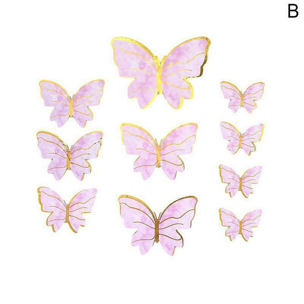 Décoration de gâteau en forme de papillon à faire soi-même, Toppers de Cupcake, papier violet et rose, carte papillon, déesse de la fête des mères, beau décor de gâteau, 10 pièces: H