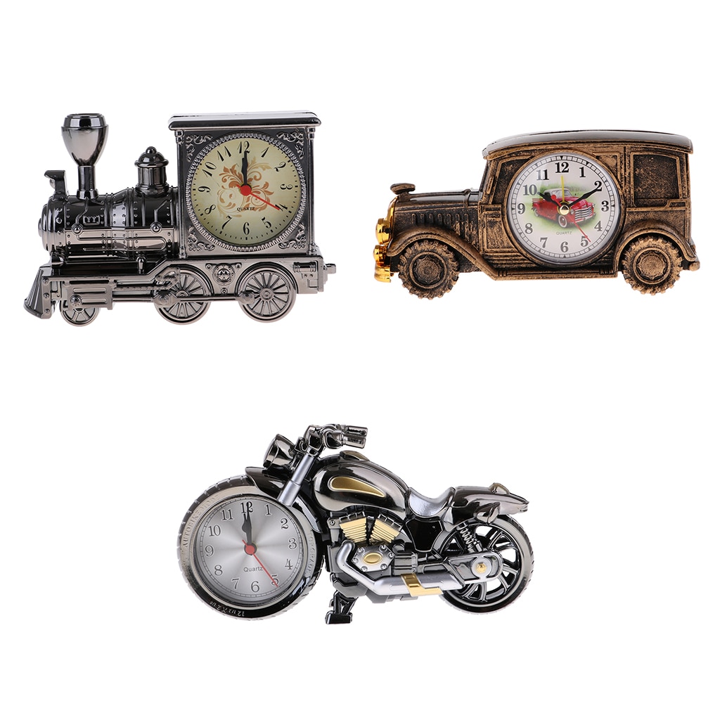 Classic Vehcile Car/Train/Motorbike Model Alarm Clock Quartz Movement Clock Beside for Night Table