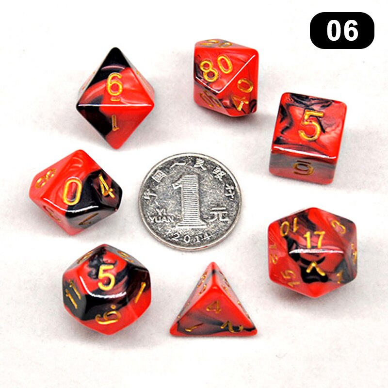 Sel 7Pcs Set Duty Dobbelstenen Set Verdoezeld Kleur Kleurrijke Effen Polyhedrale Dobbelstenen Set Met Cijfers Rol Playing Game dobbelstenen Set: 06