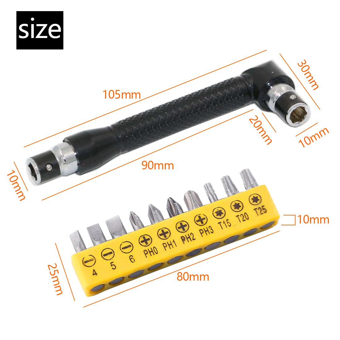 Mini Socket Wrench Dual Head L-shaped 1/4 Extension Hex Drill Bit Key Utility Tool Screwdriver Bit Drill Set Repair Hand Tool: 11pcs