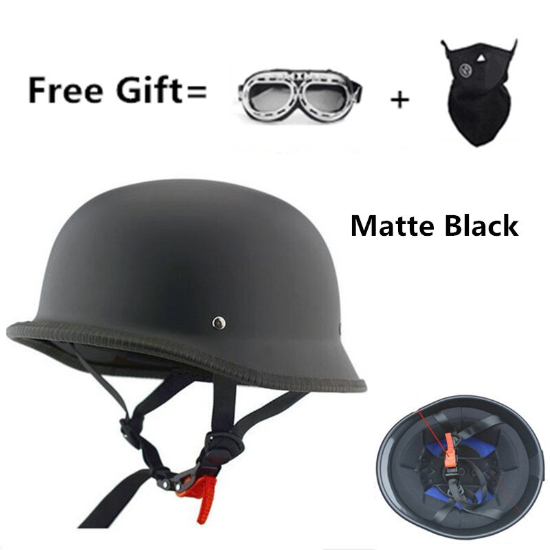 Motorrad Helm Einzigartige 4 Arten M/L/XL Deutsch Stil Halbe Gesicht Helm Deutsch Leder Vintage Motorrad Helm: matte black / L