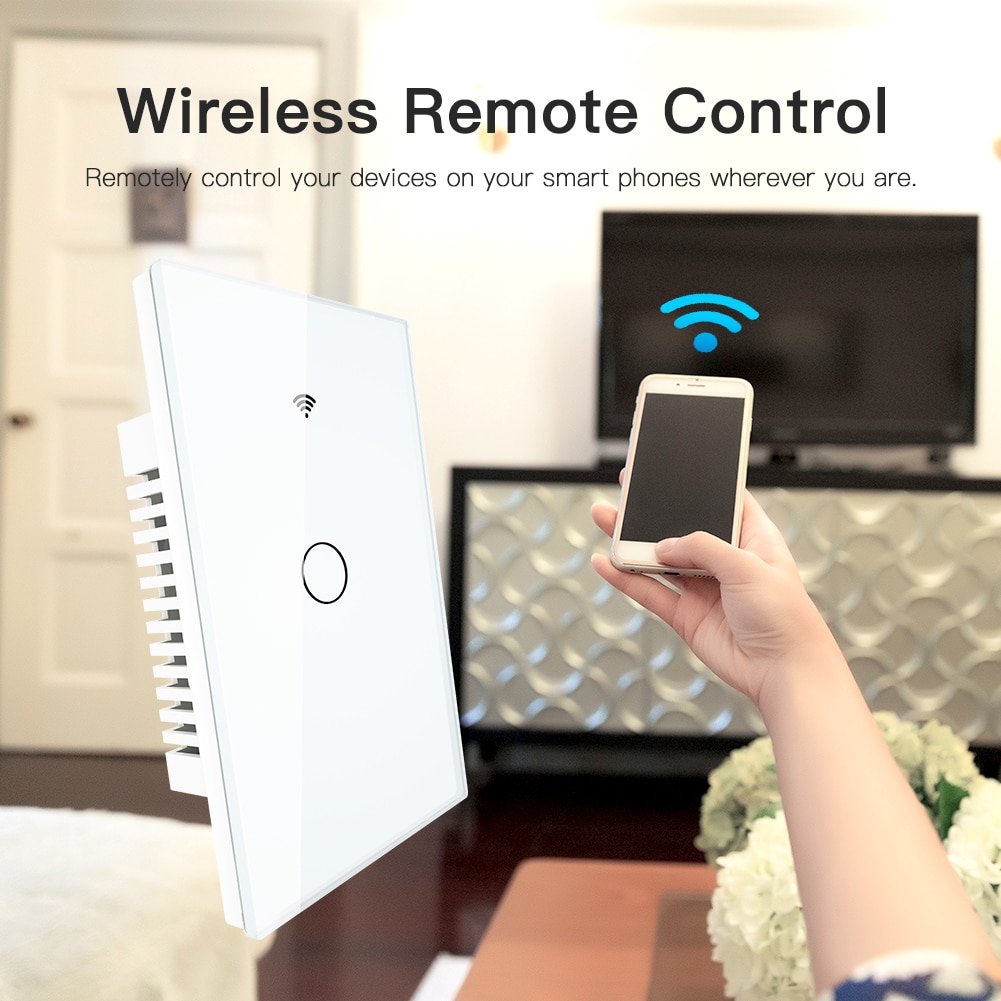 RF433 WiFi Smart Wall Touch Switch No Neutral Wire Needed Smart Single Wire Wall Switch Work with Alexa Google Home 170-250V