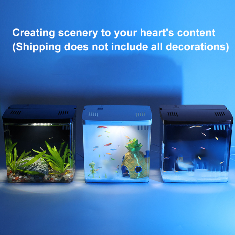 Aquarium Klein Mini Aquarium Thuis Vis Aquarium Zelfcirculerend Terugfilter Met Verlichting En Golfpompen Aquarium Kits