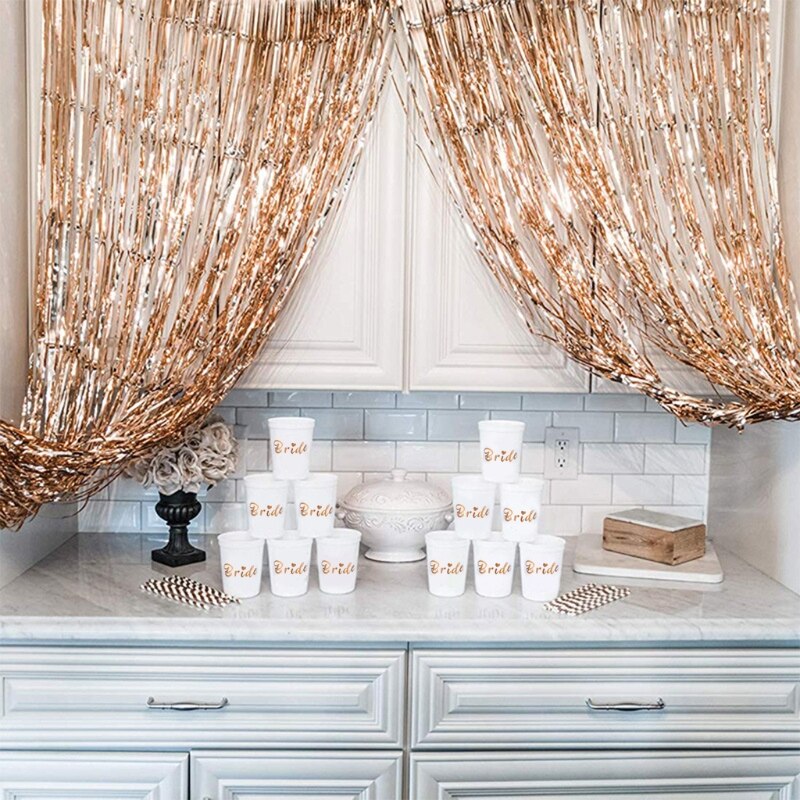 12 Pieces Bachelorette Cups Team Bride White Cups with Rose Gold Foil for Weddin H55A