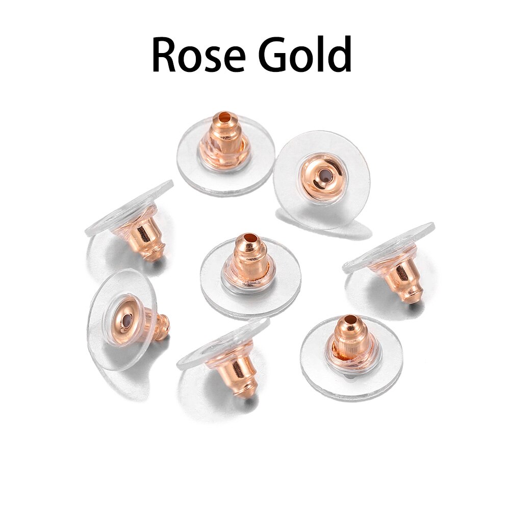 100 unids/lote de pendientes de goma con Cierre trasero de acero inoxidable, Tuercas de tuerca para pendientes, accesorios para fabricación de joyas DIY: Rose gold