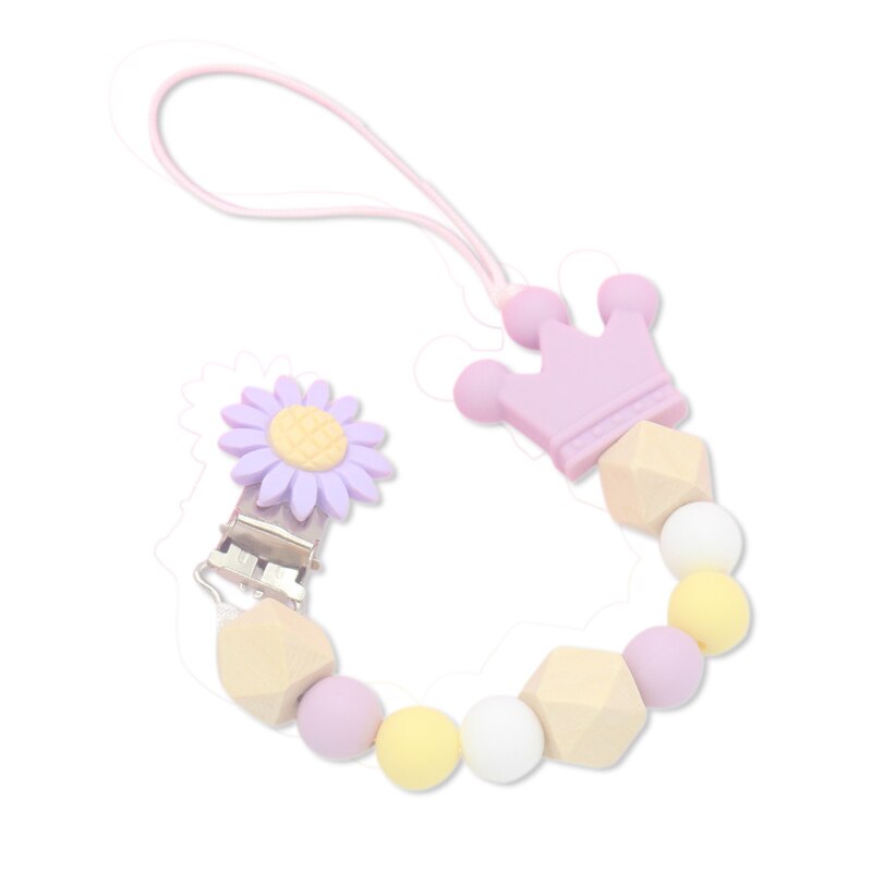 Silicone Wood Beads Baby Pacifier Clip Chain Cute Grandado