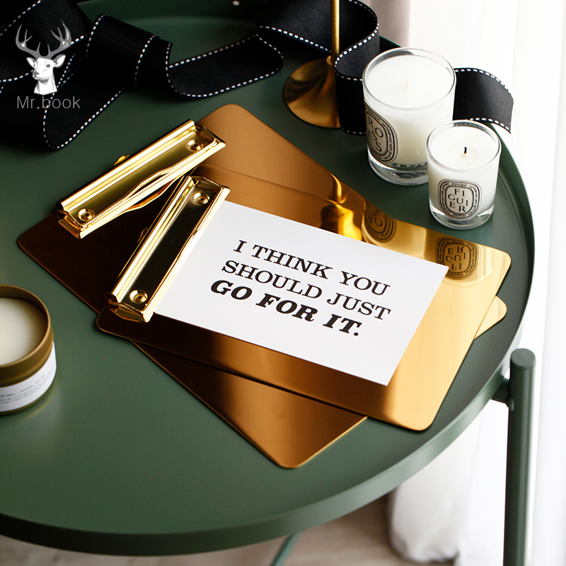 Kitchen Tool Gold Stainless Steel Menu Folder Document File Folder A4/B5/A5 Board Clip Student Stationery Writing Hard Board