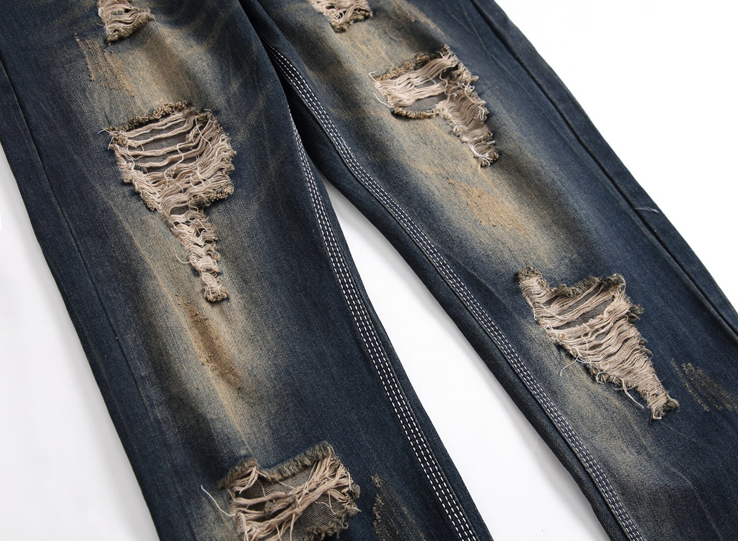Streetwear Herren gerissen Jeans Löcher Denim Hosen Neue gerade Dünne Jean Männer Jahrgang Jeans Plus Größe