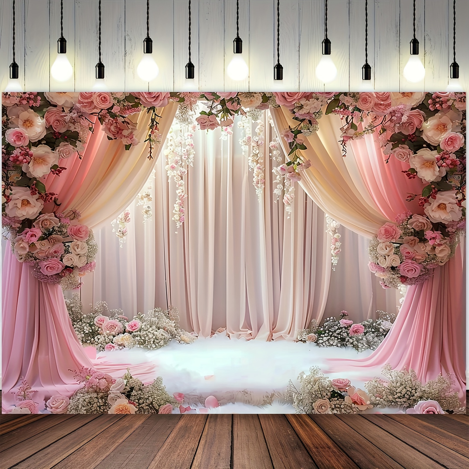 Romantic pink floral polyester background curtains, photo booths decorate bridal showers, engagements and weddings: XXL