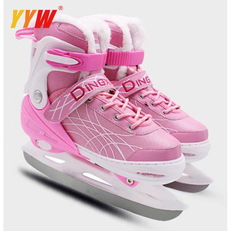 Patines de hielo ajustables para niños y adultos, zapatos de cuchillo de hockey sobre hielo, zapatos cálidos de hockey sobre hielo, patinaje de velocidad, Patin: Rojo / 4,5