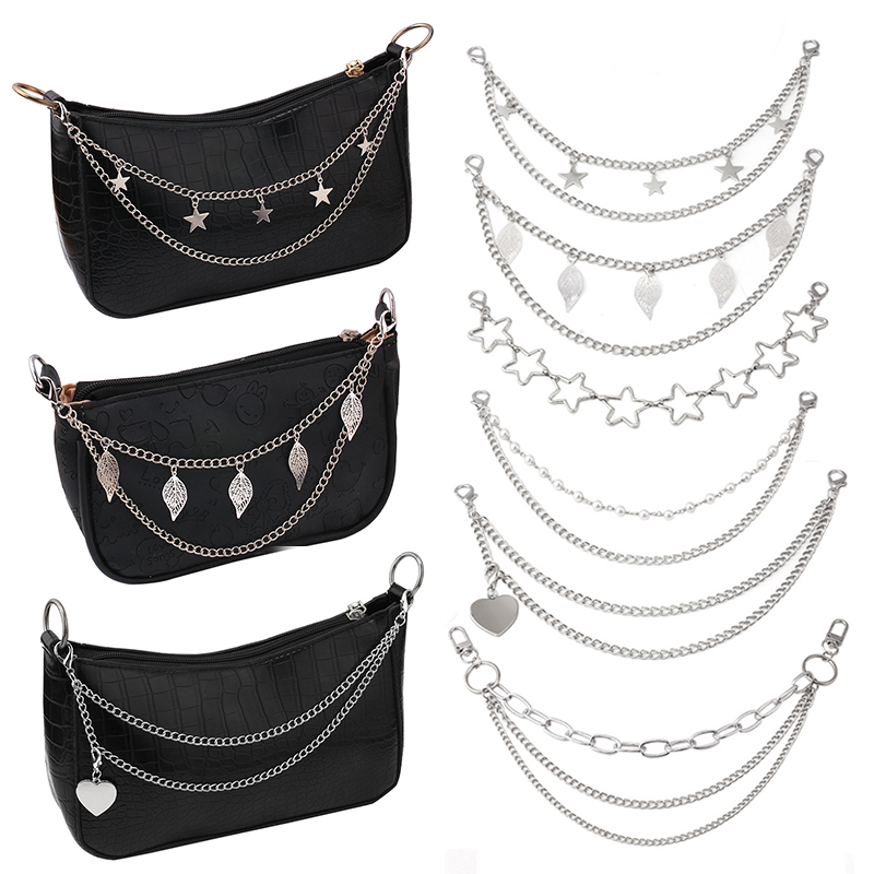 Cadena de Metal multicapa para bolso, asas DIY, mariposa, corazón, estrella, colgante, cadena de bolso de hombro, accesorios de bolsa de repuesto, cadena de perlas