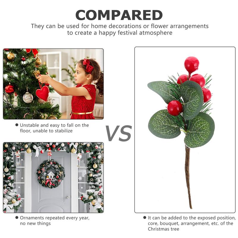 10pcs Red Fruit PVC Christmas Lovely Tree Decors Simulated Berry Bouquet Christmas Tree Decoration Simulation Red Fruit Cutting