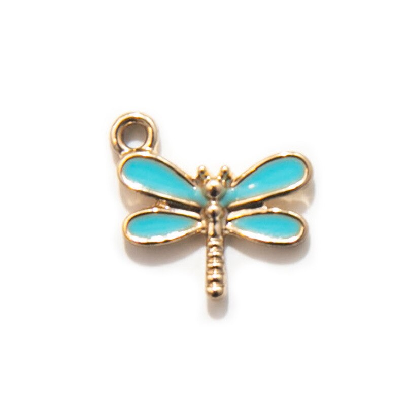 Pingente dourado esmaltado feminino, pingente com berloque de libélula para pulseira diy, colar para mulheres, acessórios de brincos com 10 peças: blue green