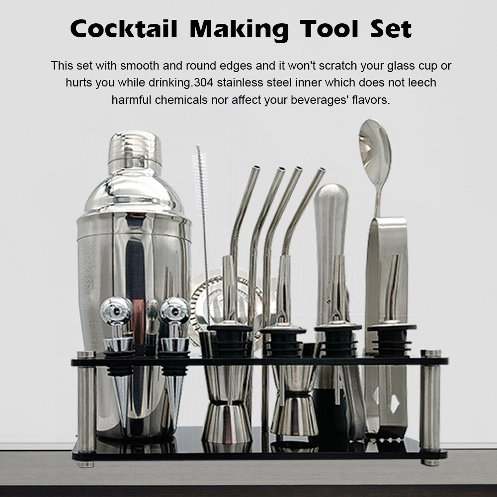 20Pcs Cocktail Drink Mixer Tool Set Rvs Shaker Mixer Drinken Maken Kit Voor Thuis Bar Benodigdheden