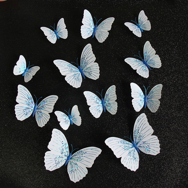 12 Stücke magnetisch 3D drei-dimensional Schmetterling Kühlschrank Mauer Aufkleber PVC dekorativ Zubehör Zimmer Dekoration: Blau