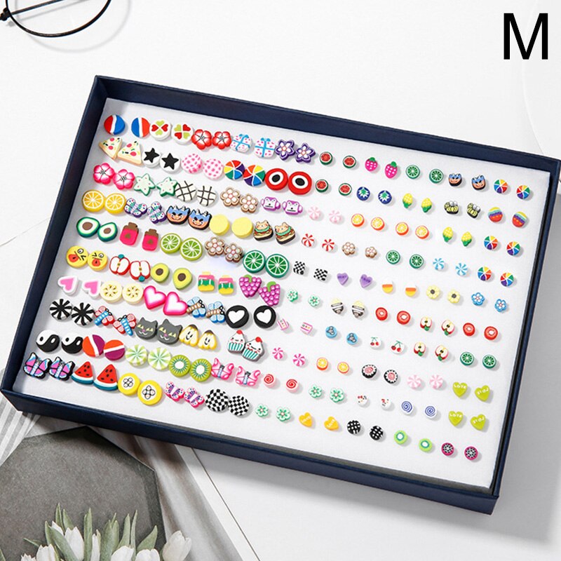100 Pairs Boxed Leuke Oorbellen Gemengde Stijlen Kristal Kleine Stud Oorbellen Sets Meisje Geometrische Plastic Oorbellen Voor Vrouwen Sieraden: M