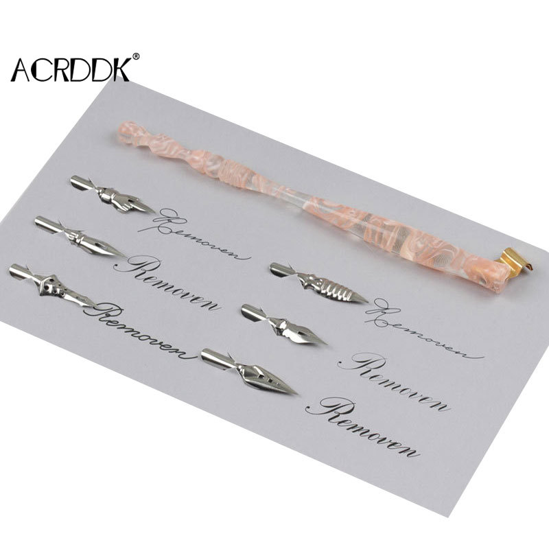 Wood/Resin Handcrafted Calligraphy Nib Holder Set Dip Pen with 6 Nib for Lettering Calligraphy Poster Making FL