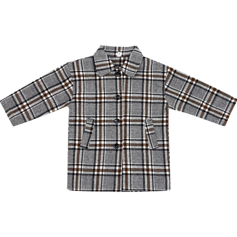 Autumn England style boys woolen plaid long jackets kids outwears children thick casual coats