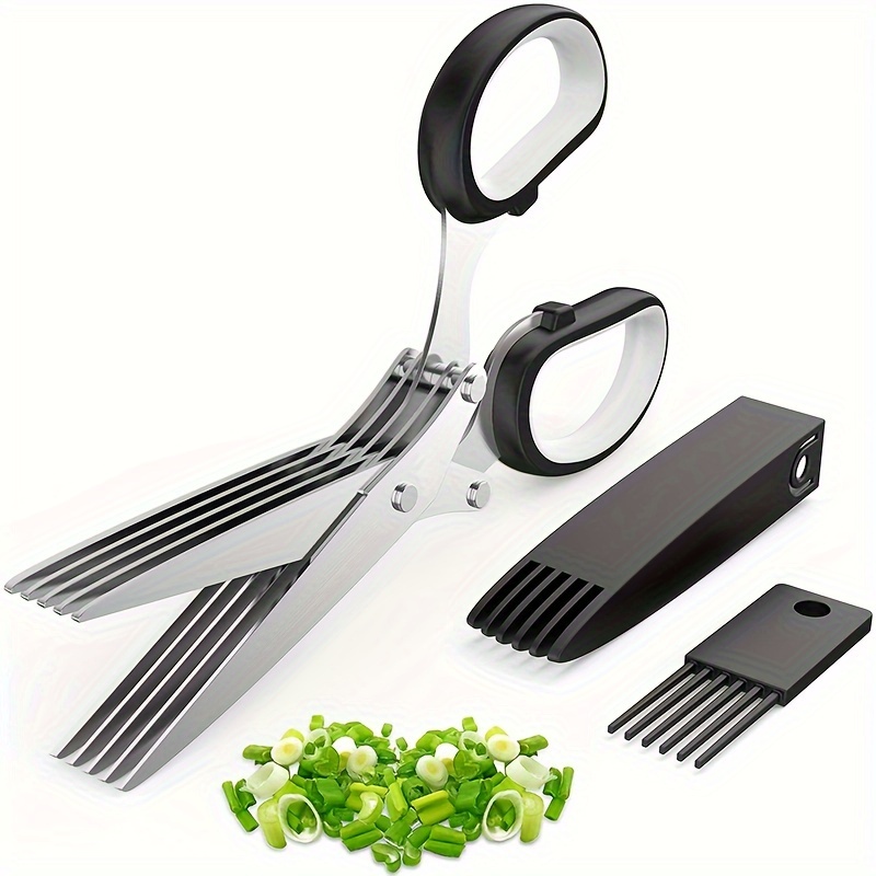 Herb Cutter Scissors 5 Blade Scissors Kitchen Multipurpose Cutting Shear With 5 Stainless Steel Blades & Safety Cover & Cleaning: black