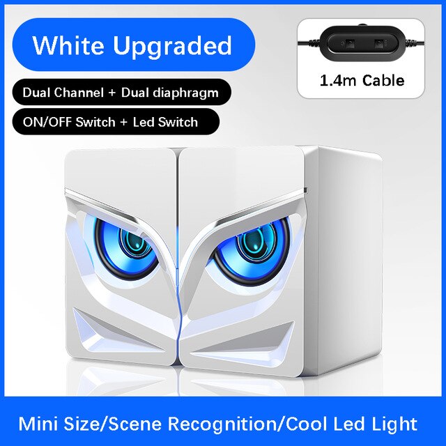 V-128 Pc Gaming Speakers Led Light Heavy Bass Audio Hifi Stereo Geluid Desktop Soundbox Computer Speakers Usb Aangedreven Met Schakelaar: White  Upgraded