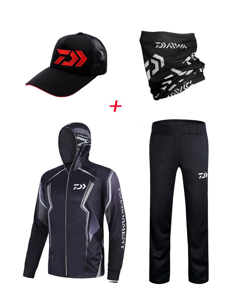 neue Sommer Angeln Kleidung schnell-trocken Angeln Shirt Atmungsaktive draussen-sportbekleidung Anti-Uv Wandern Angeln Kleidung Anzug 4 Pac: Schwarz / XL