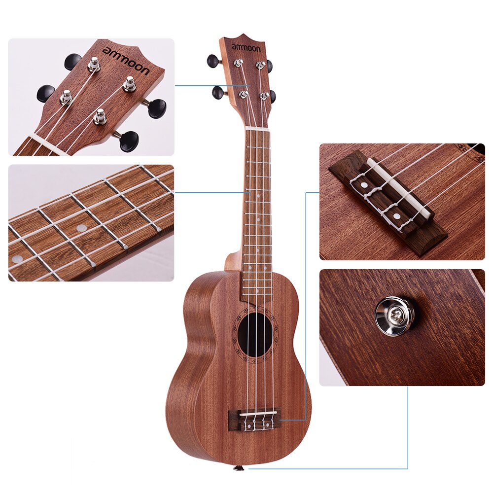 Ammoon 21 "Akoestische Ukulele 21Inch Ukelele Sapele 15 Fret 4 Strings Snaarinstrument