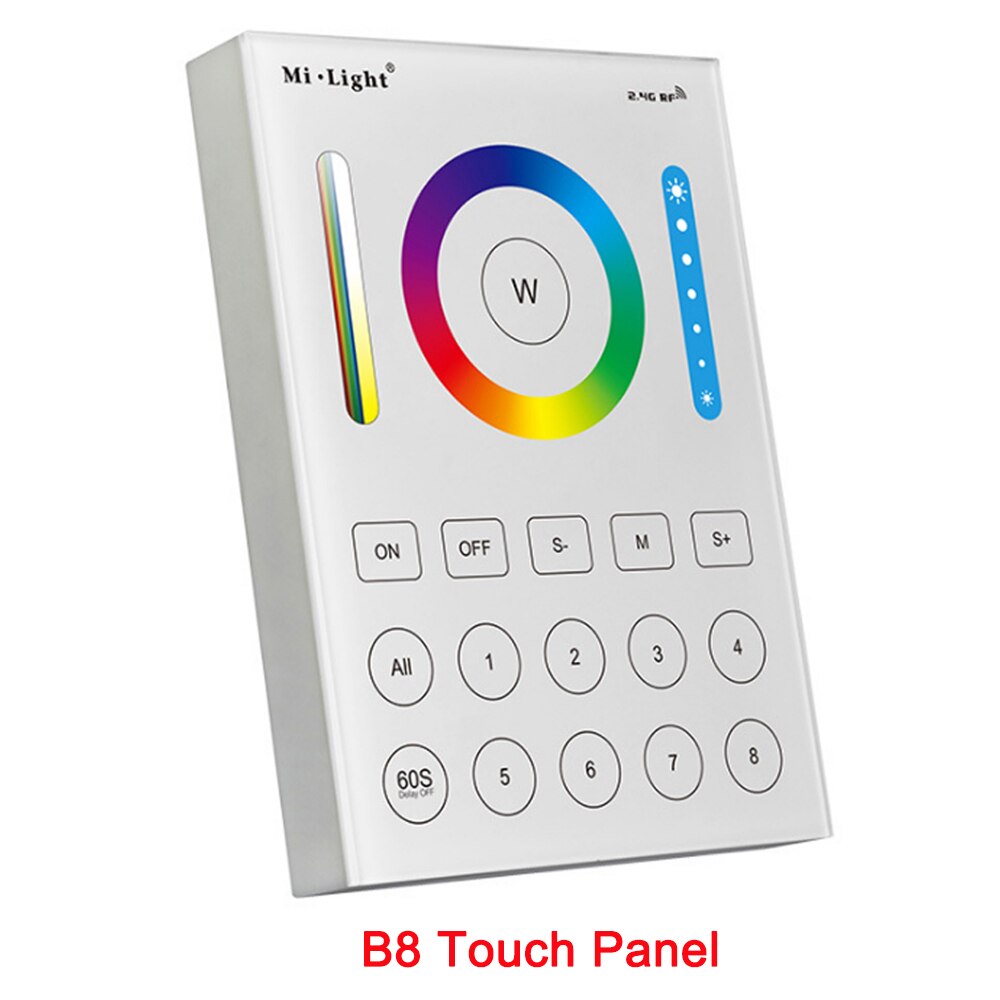 MiLight 2.4G sans fil 8 zones FUT089 à distance; B8 écran tactile mural; LS2 5IN 1 led de contrôle intelligent pour RGBW RGB + CCT bande led: B8 Touch Panel