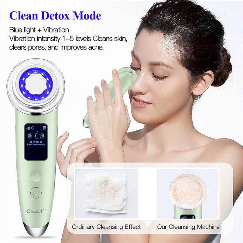 CkeyiN-máquina masajeadora Facial RF EMS LED, depurador de piel ultrasónico con fotones, calefacción, limpieza profunda de cara, absorción de nutrientes