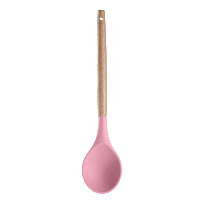 Rosa matlagningsredskap silikonredskap med trä multifunktionshandtag non-stick spatel slev äggvispar spade: Plommon