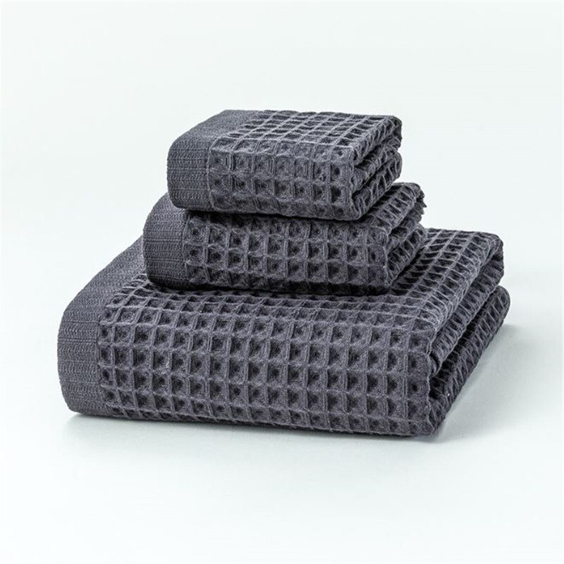 Set van 3 wafelhanddoeken: gezichtshanddoek, handdoek, badhanddoek, driedelige set katoenen handdoek, handdoekhoes