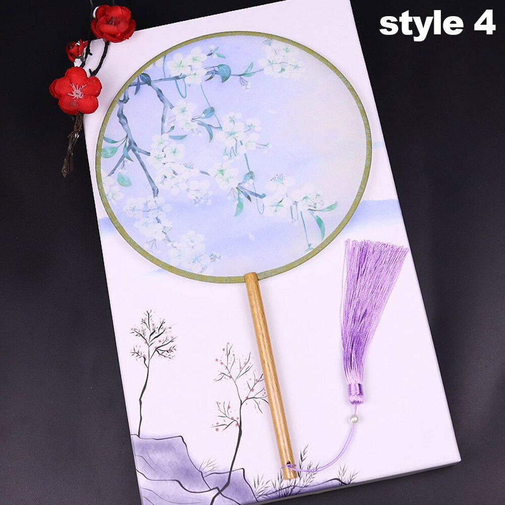 Chinese Japanse Stijl Hand Ventilator Schattige Mini Reizen Draagbare Ventilator Ronde Vorm Doek Fan Bamboe Handvat Met Tassel Home Decoratie: style 4