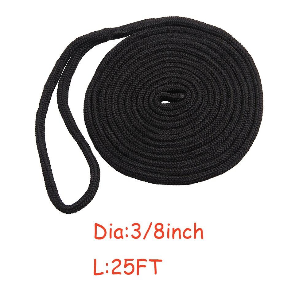16.5FT-50FT Black DockLine Boat Dock Line Double Braided Nylon Mooring Line Anchor Rope Ultra Strong Motorboat Dock Rope #3: 3-8inch 25FT