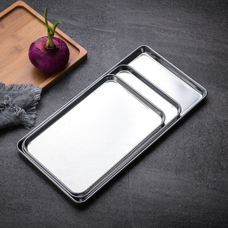 Stainless Steel Rectangle Food Fruit Plate Storage Trays Steamed Sausage Bread Loaf Dish Kitchen Baking Pastry Shallow Pans