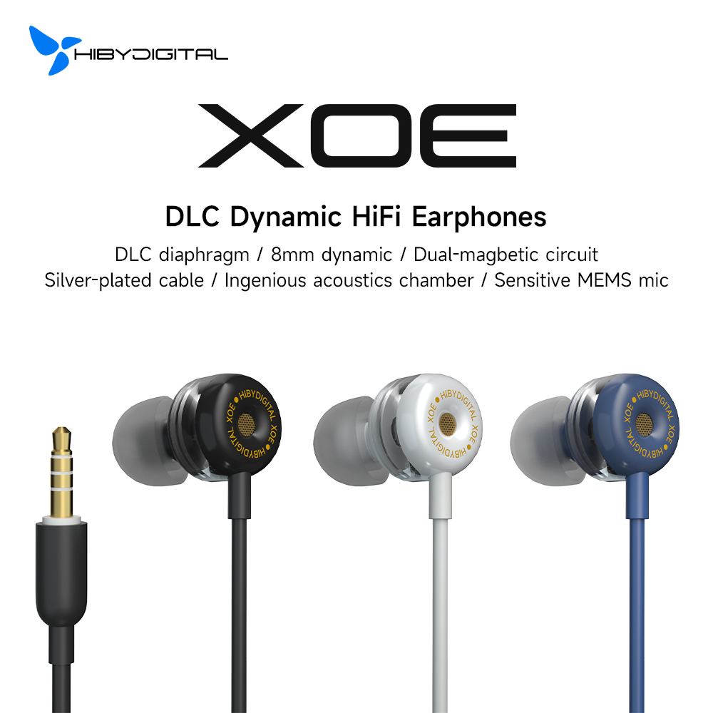 HiBy Digital XOE 8mm DLC Membrana Dynamiczny sterownik HiFi Douszne słuchawki douszne IEM z mikrofonem HD do gier z systemem Android MP3