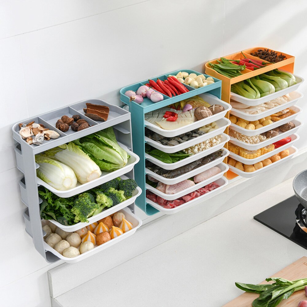 Plateau de rangement de légumes et de fruits à 6 niveaux, étagère murale multifonctionnelle de cuisine, ensemble de rangement de fournitures de cuisine
