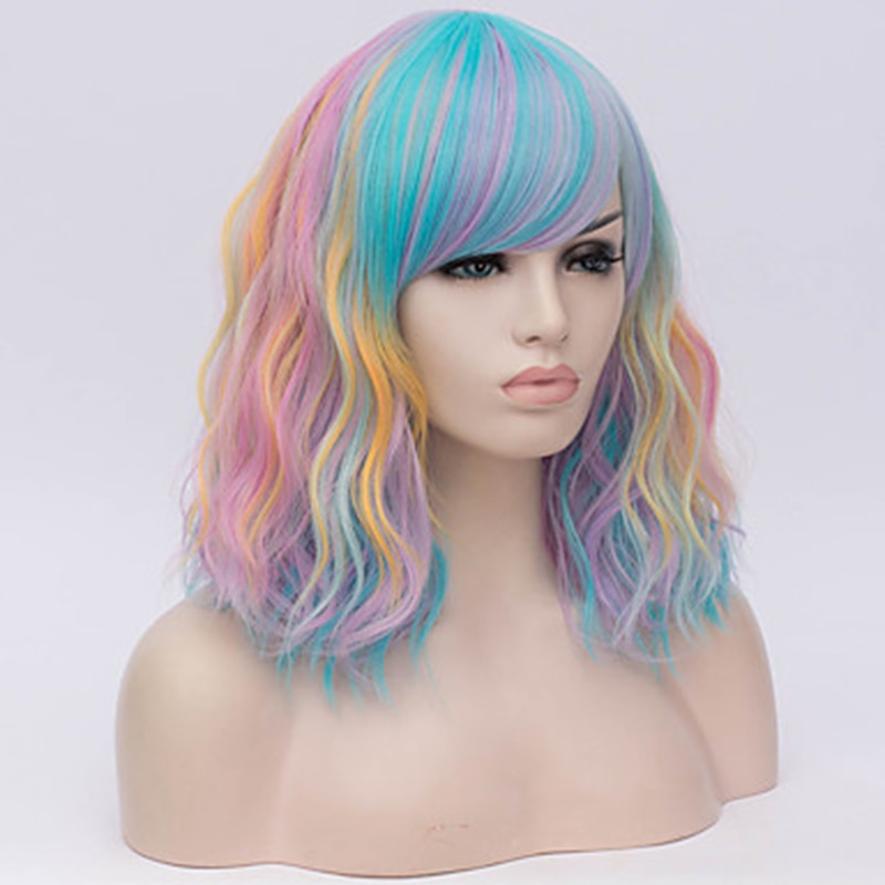 HAIRJOY Women Synthetic Hair Cosplay Wig Rainbow Multi Color Party Wigs