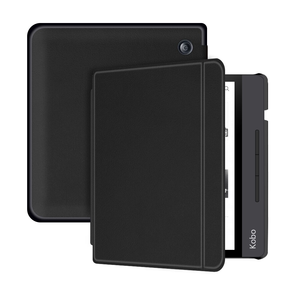 GLIGLE Book style magnet Leather case cover for KOBO Libra H2O protect shell E-book case for KOBO N873+stylus+screen film: black