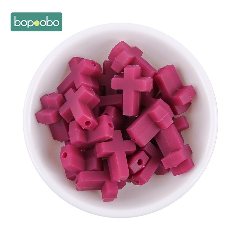 Bopoobo Silicone Cartoon Cross Baby Teether 20pc Silicone Bead BPA Free Baby Teething Beads Silicone Baby Food Grade Teether: Wine cross