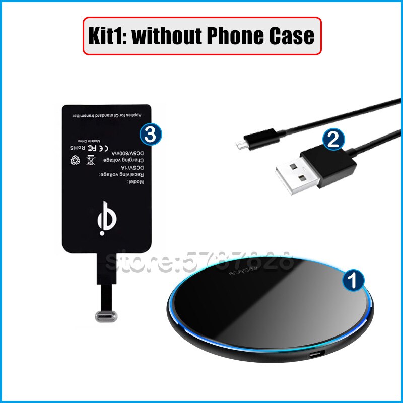 Qi Wireless Charger & Receiver for Xiaomi Mi A1 A2 A3 5 6 8 Lite Pro Mi Note 3 Mix 2 Wireless Charging Adapter USB C Connector: for Mi 5 / Kit1- without Case