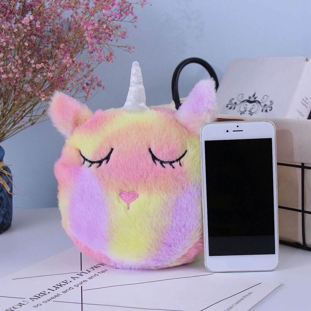 Mini Cartoon Kids Plush Purse Bag Zipper Closure Shoulder Bag Messenger Bag Plush Purse Bag Headphone Pouch For Girl