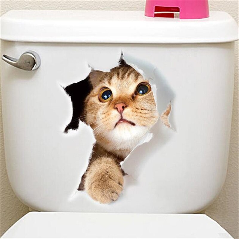 1 pièces mignon 3D chaton toilette chat Stickers muraux pour cuisine réfrigérateur salon chambre décor à la maison papier peint bricolage maison décalcomanie: Rose