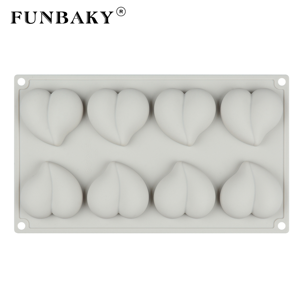 FUNBAKY 8 Cavity Heart Silicone Mold Cake Decorating Tools For Baking Cupcake Truffle Moulds Bakeware Forms