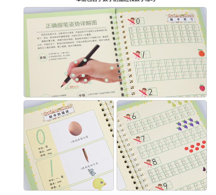 English Number Drawing copybook Reused hand writing round hand groove training copy auto fades For Kids Children 5-7 Years