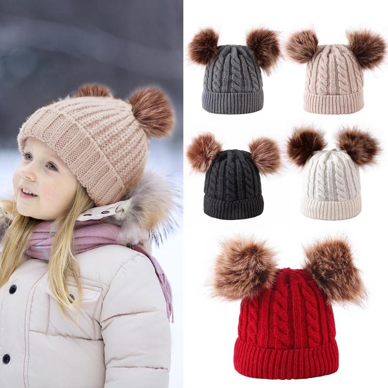 URDIAMOND Winter Hat For Girls Baby Boys Pom Poms Hat Kids Knitted Beanies Thick Baby Hat Infant Toddler Warm Cap