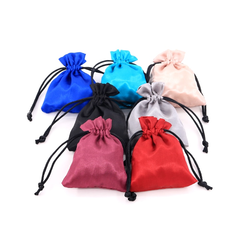 10pcs Silk Drawstring Bag Luxury Satin Wedding Jewelry Packaging Bag Small Ring Earring Jewelry Storage Bag Pouches 7colors