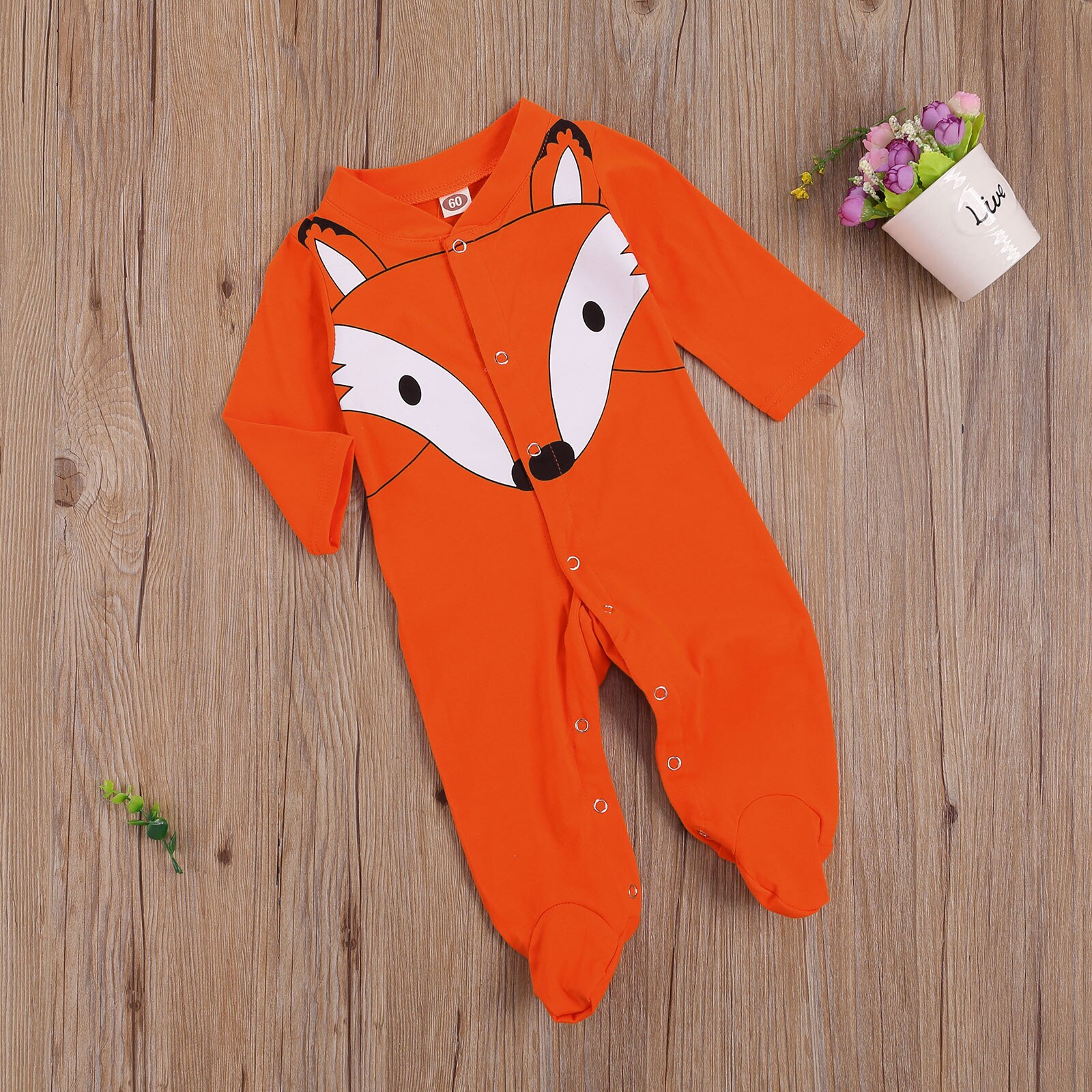 0-6M Newborn Baby Girls Boys Footie Cartoon Animal Print Long Sleeve Single Breasted Autumn Jumpsuits