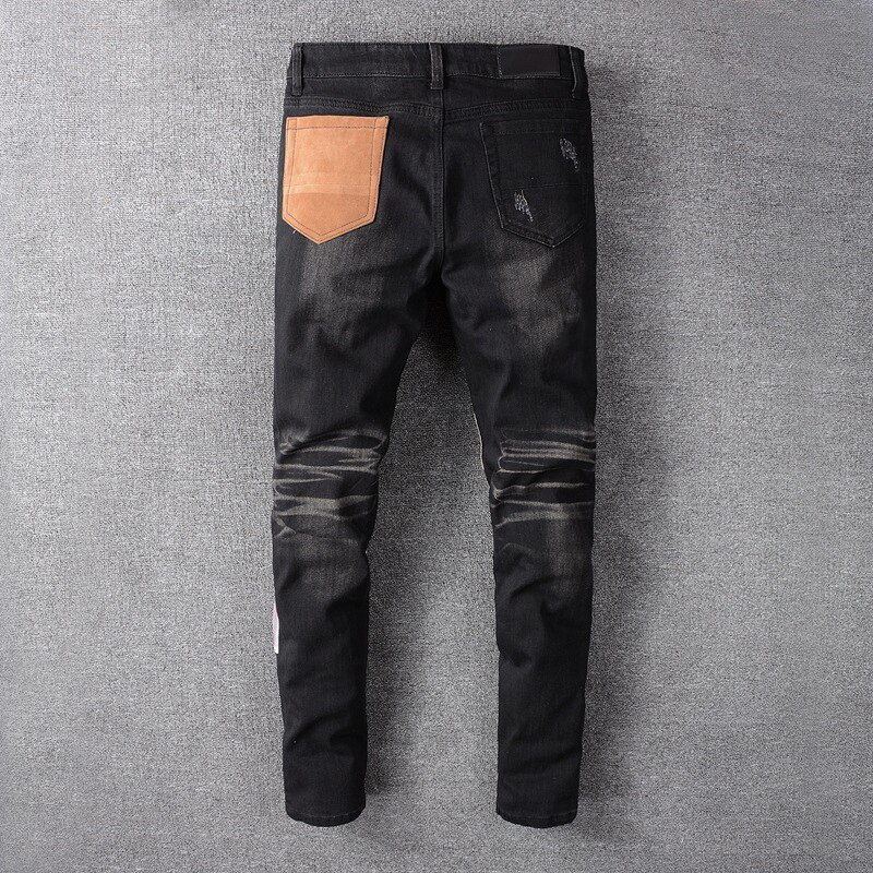 Patch Ripped Blue Jeans Men Slim Fit Washed Denim Jeans Trousers Men Hip Hop DJ Party Jeans Punk Rock Pants 614